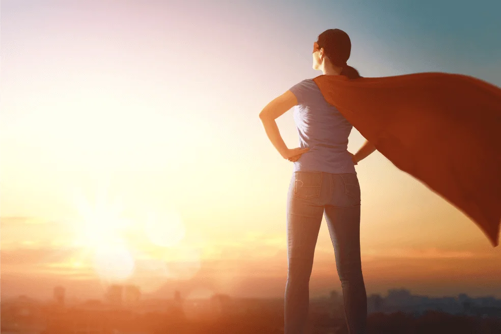 superwoman looking into the sunset